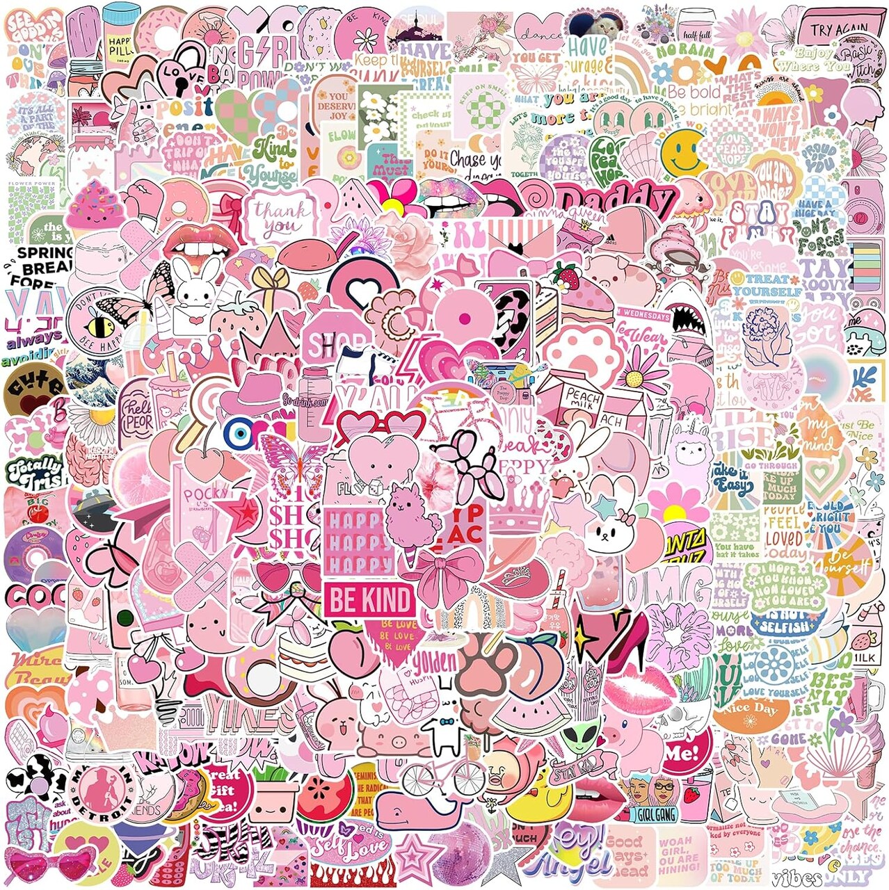 400 PCS Preppy Stickers,Pink Aesthetic Stickers for Water Bottles